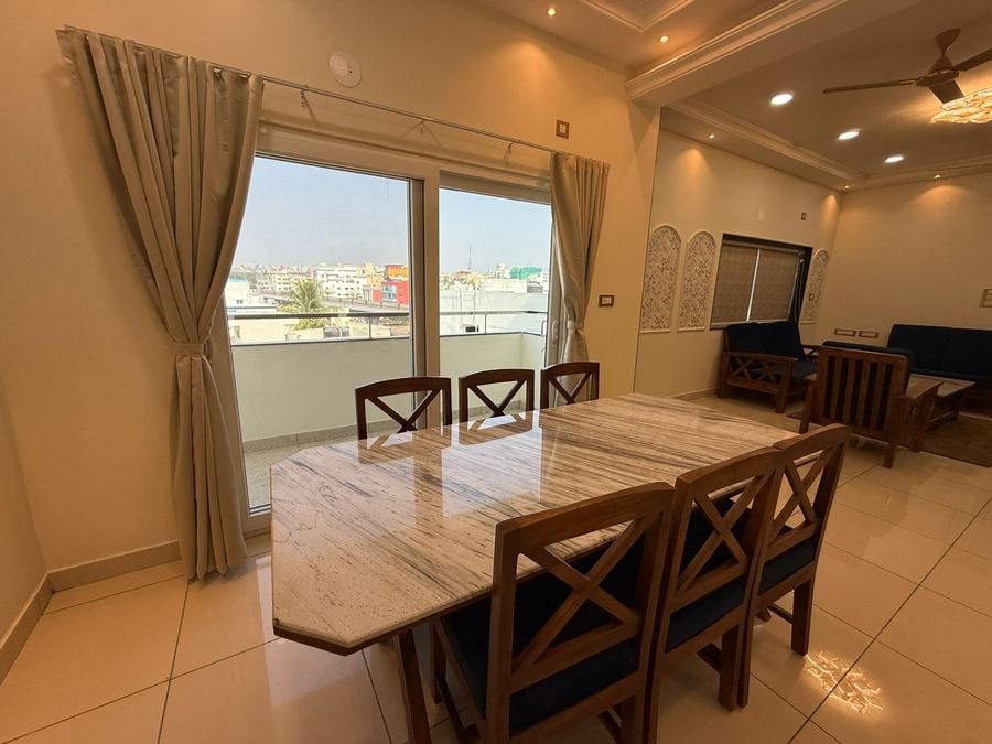 Open dining and living space